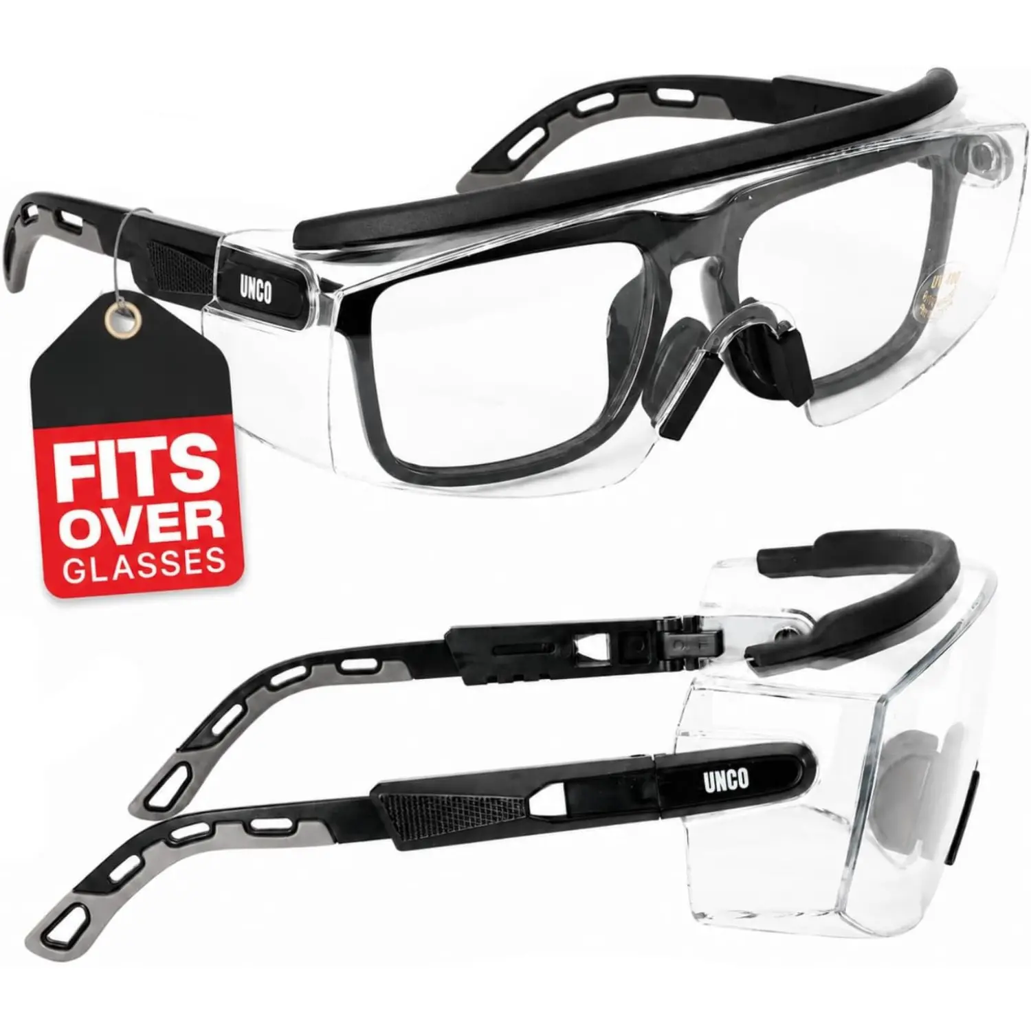 Safety Glasses Over Prescription Eyeglasses Clear Wraparound Protective Eyewear Anti Fog Anti Scratch Lens Side Shields for Lab Workshop DIY Work