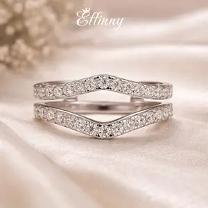 Effinny Female Certified Synthetic Moissanite Non-Tarnish Curved Hypoallergenic Pavé Full Eternity Silver Wedding Band, D Color VVS1 Promise Jewelry for Women, Travel