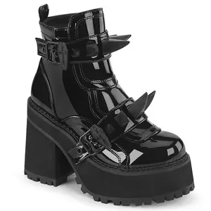 Demonia Assault-72 Black Patent Ankle Boots