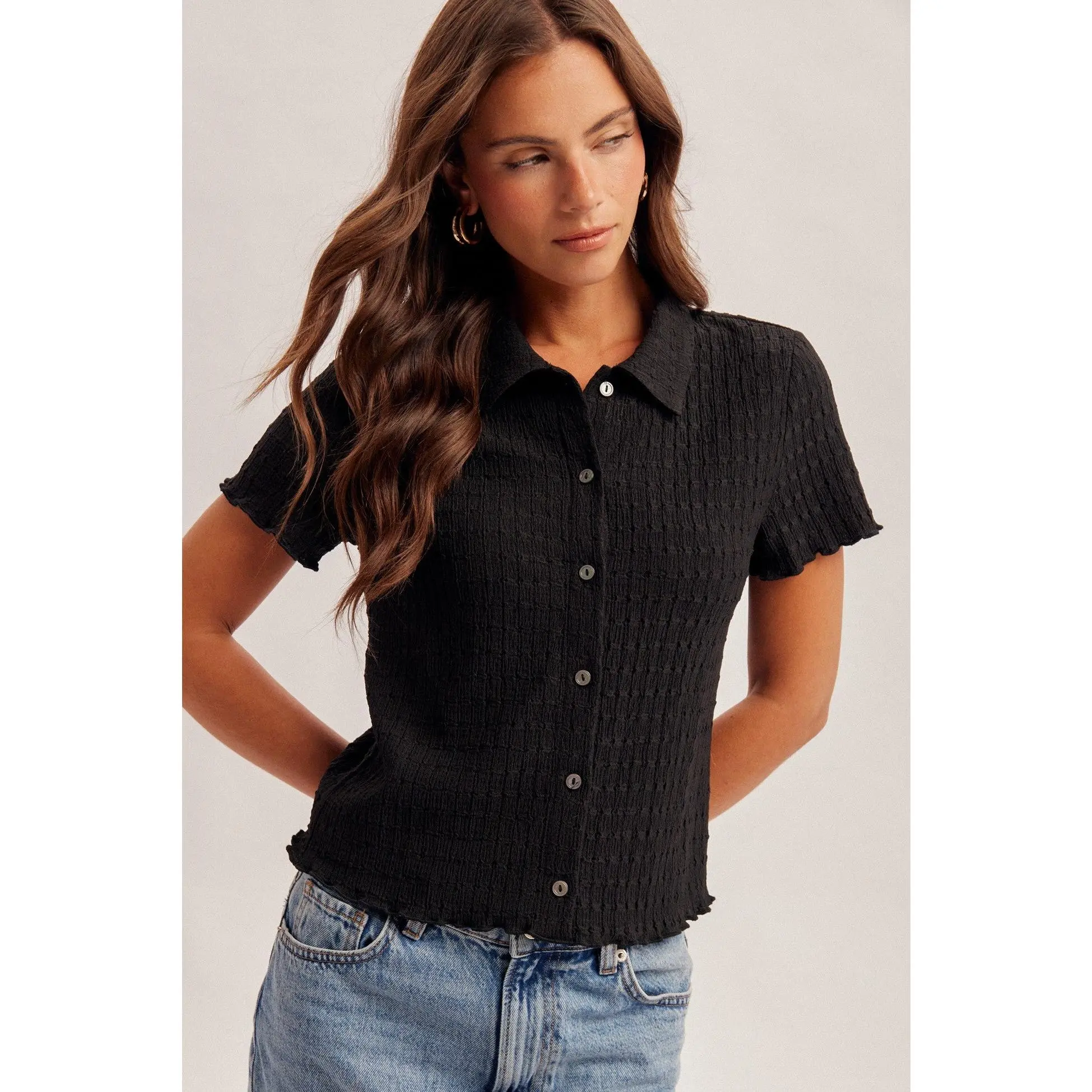 Textured Button Down Top