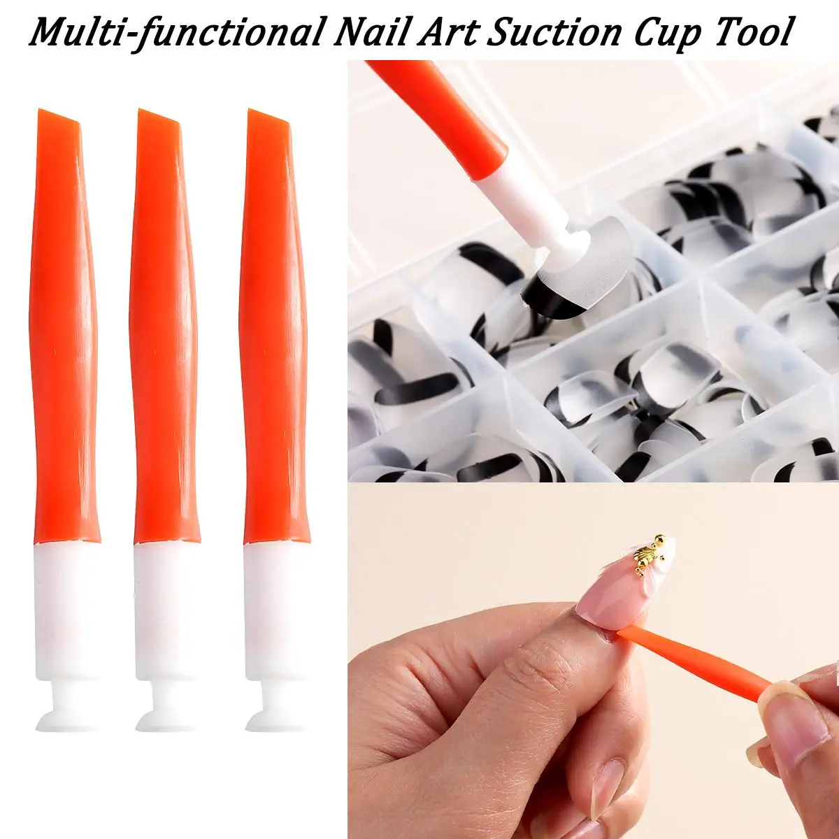 Multi-Function Suction Cup Nail Clipper - Easy to Attach and Apply Base Coat, Orange and White Design, Accurate Nail Application