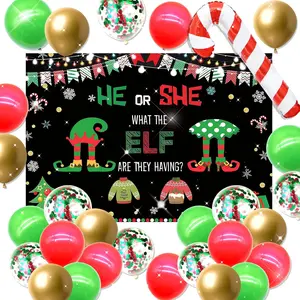 Elf Christmas Decorations 22PCS Elf She or He Backdrop Balloons Christmas Gender Reveal Decoration What The elf Is It Decoration for christmas Gender Reveal Party outdoorfun