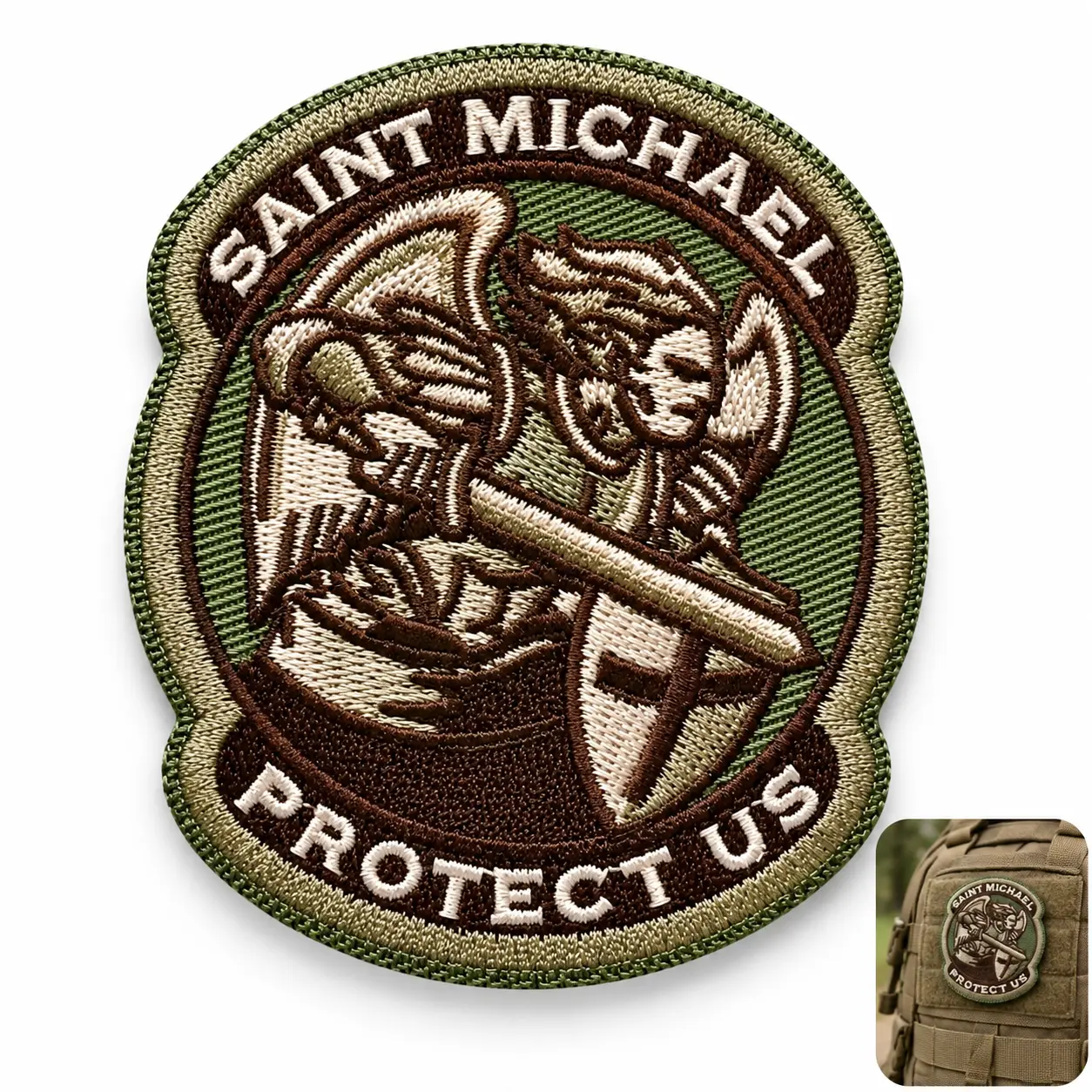 Saint Michael Protect Us Embroidered Tactical Morale Patch with Hook and Loop Backing, EDC Patch for Backpacks Vests Jackets Gear Bags and Hats