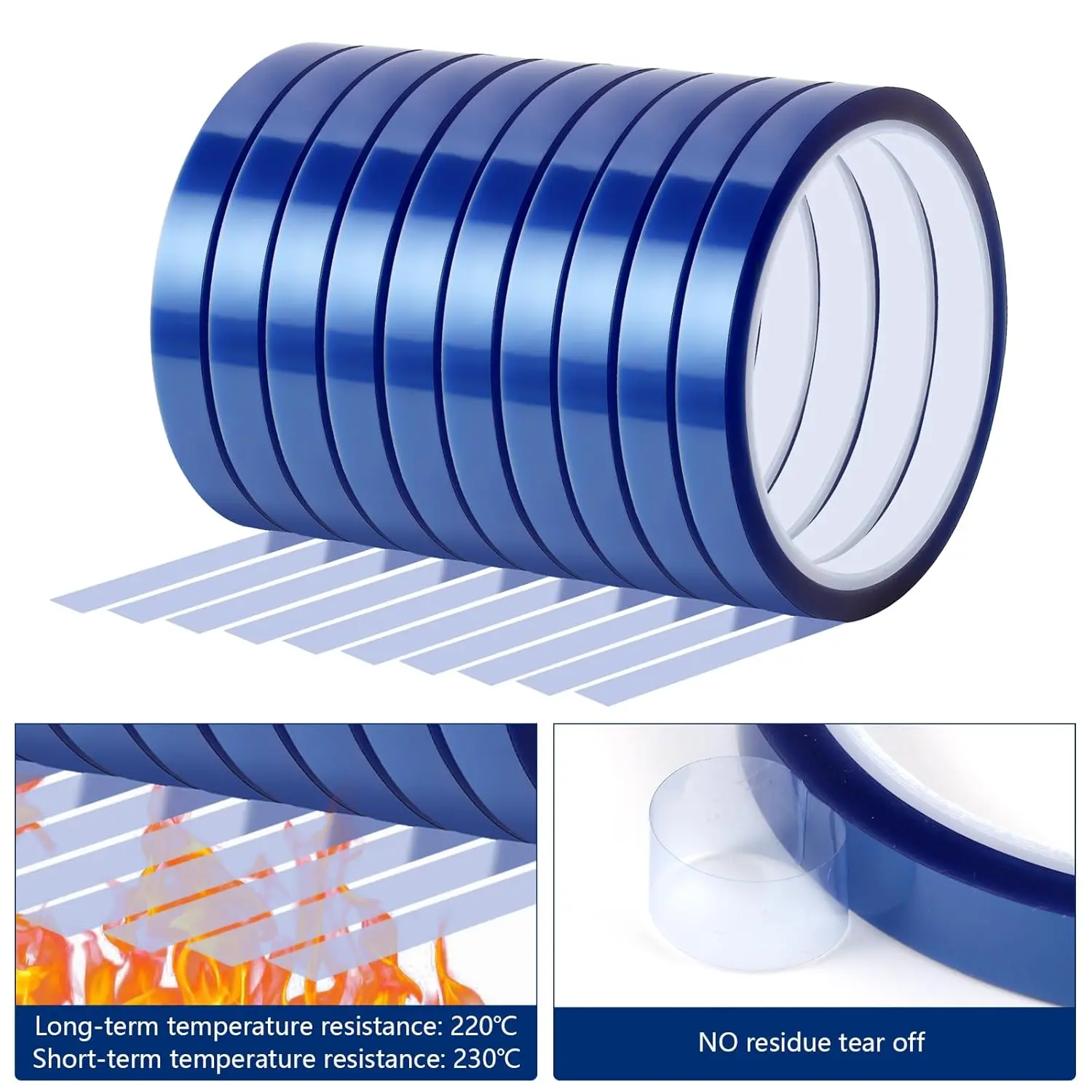10 Rolls Heat Transfer Tape for Sublimation, 10mm x 30m Heat Resistant Tape No Residue, High Temperature Tape for Tumbler Cup Shirt Press, Electronic Soldering Insulation