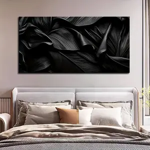Luxury Modern Abstract Canvas Art - 1.5" Thick Pine Solid Wood Frame, Frameless Elegant Wall Decor For Living Room, Bedroom, Home Office - Vintage And Artistic Design, Black And Gray Leaf Pattern, Dining Area Accent | Vintage Aesthetic | Canvas Wall Art