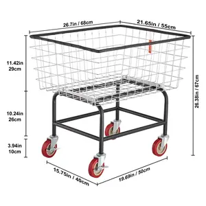 VEVOR Wire Laundry Cart, 2.8Bushel Wire Laundry Basket with Wheels, 26.7''x21.7''x26.4'' Commercial Wire Laundry Basket Cart, Steel Frame with Chrome Finish, 4 Casters, Wire Basket Cart for Laundry