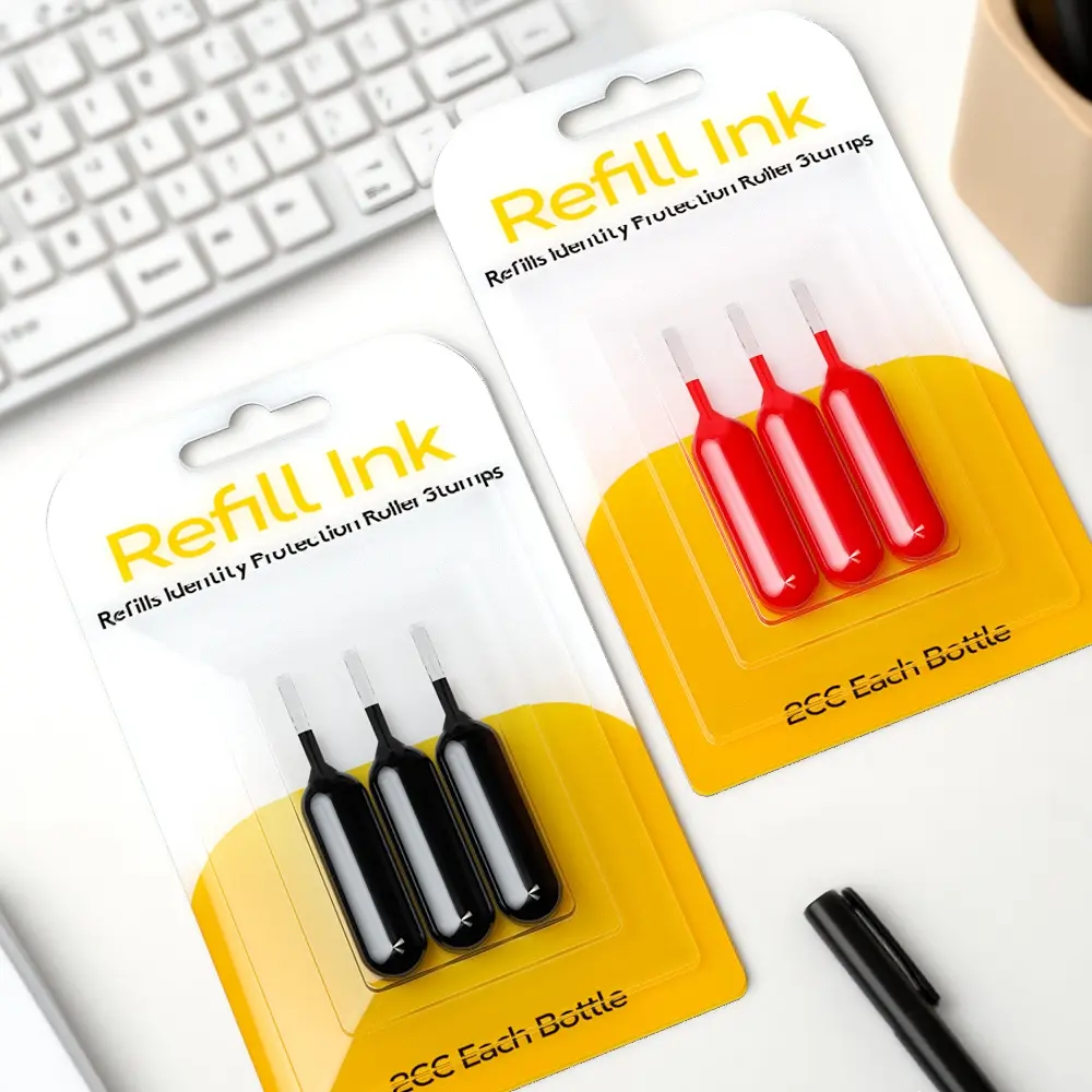Wide Roller Identity Theft Stamp Refill Ink, Suitable for Privacy Protection Stamps, & Ink Options, Single Pack or Set of Three, Office Supplies