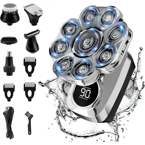 6-in-1 Bald Head Electric Shaver for Men – Waterproof Wet/Dry Grooming Kit with LED Display & Beard Trimmer