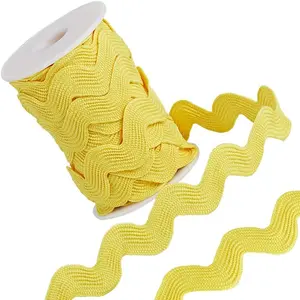 1 Roll 5/8 inch(15mm) RIC Rac Trim Ribbon 10 Yards Rick Rack Wave Sewing Bending Fringe Trim Braided Woven Fabric for Sewing Flower Making Wedding Dress Party Lace Ribbon Craft, Yellow