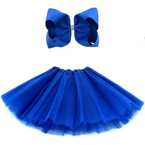 KF5-CPA030 5 Layered Tulle Tutu Skirt for Girls with Hairbow, Ballet Dressing Up Kid Tutu Skirt
