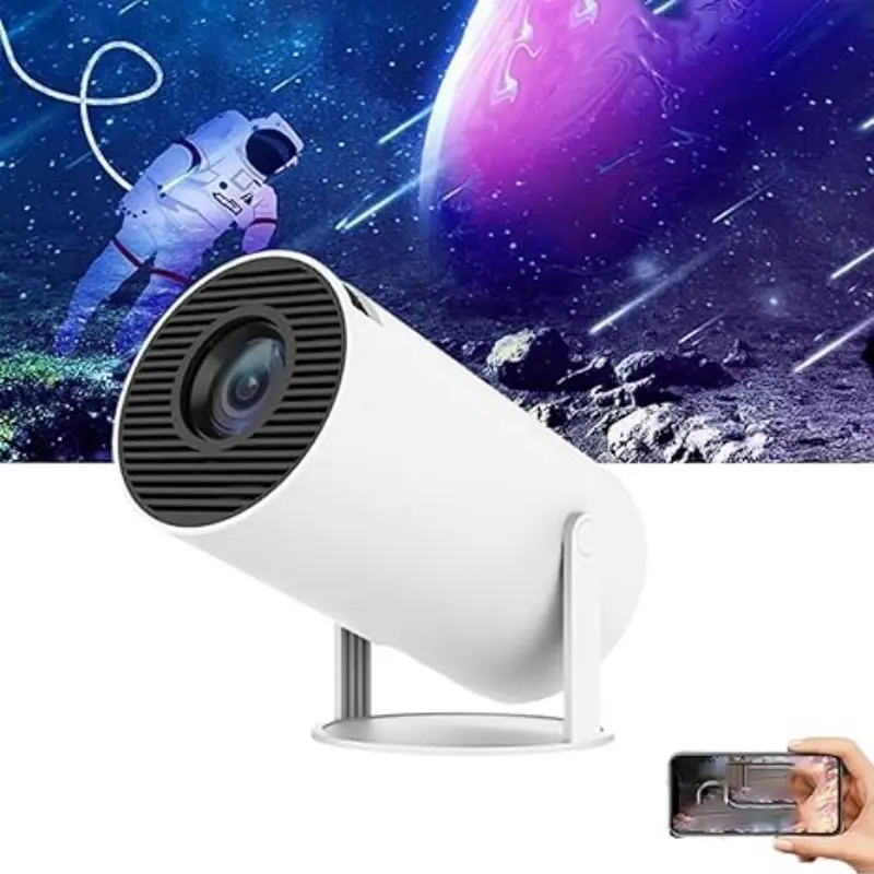 Mini portable projector, smart 4K projector with WiFi and Bluetooth, short-throw projector 1080P HD, 180° adjustable, automatic keystone correction, portable outdoor movie projector [2025 new upgrade] Audio Screen Connection Wireless