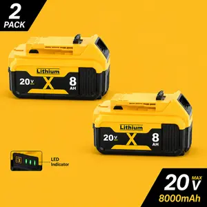 2-Pack 8.0Ah High-Capacity Replacement Battery for Dewalt 20V Max XR Cordless Tools - LED Indicator Equipped, Compatible with DCB205/DCB206