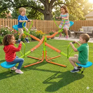 ARCH XSS004 outdoor playground four seats seesaw for kids 360 degree rotating sturdy plastic seat seesaw for kids seesaw blue and green for kids age 3+    RR