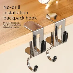 Double Hook School Bag Hanger Table Side Home Study Desk Hook Punch-Free Dormitory Portable Desktop Wall Mounted