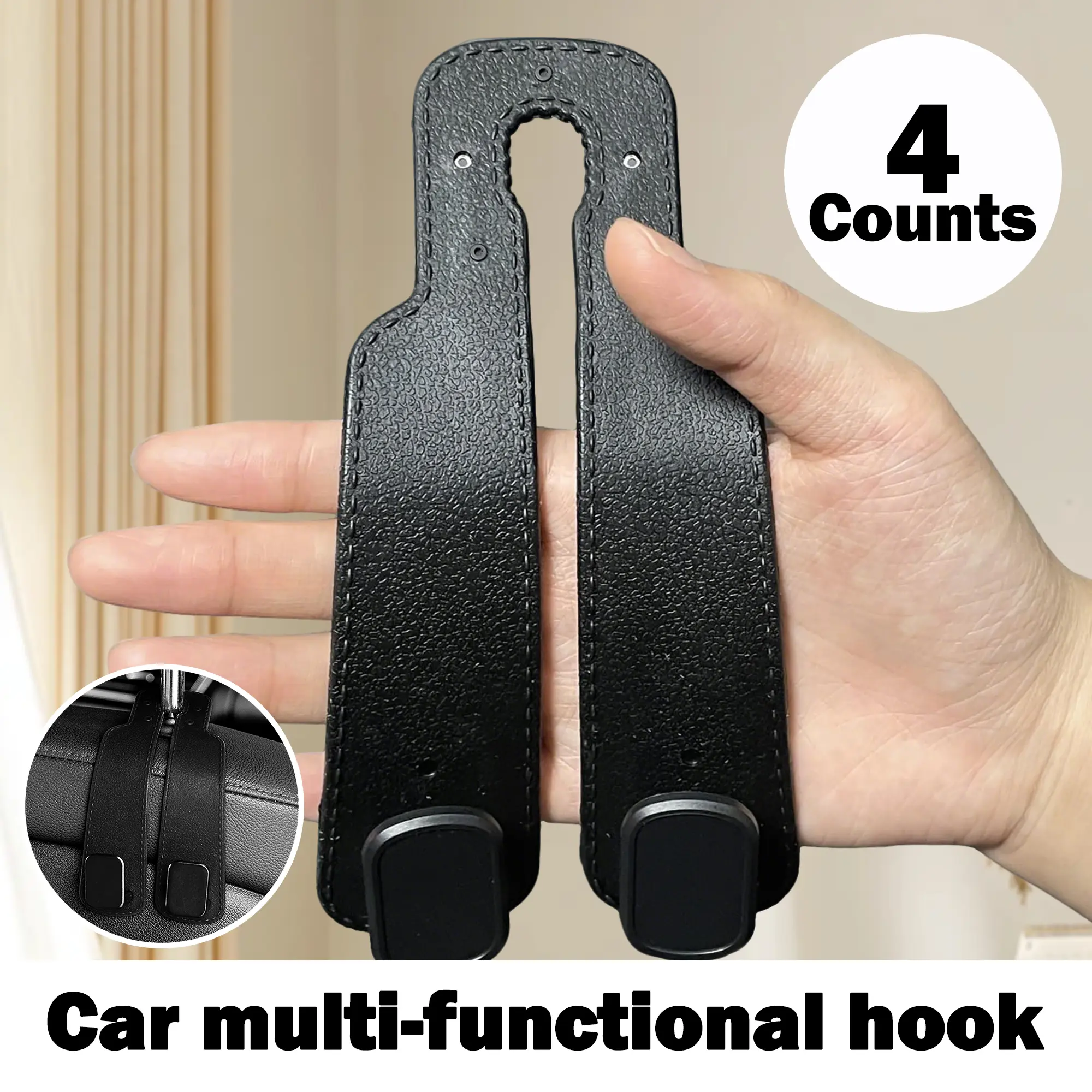 4 Counts Car Seat Back Storage Hook, it has a bendable design to fit most car seats, suitable for both long-distance journeys and daily commutes
