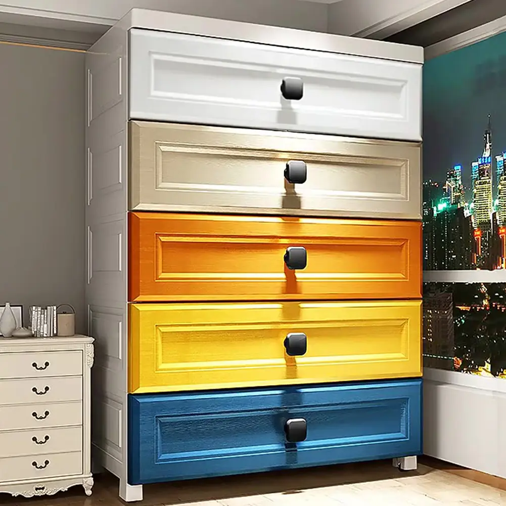Single Unit Sturdy Modern Rectangle Plastic Drawer Chest with Wheels - Lockable Storage, Stable Space-Saving Dresser Organizer, End/Side Table Cabinet (19.29x10.24x36.22in) for Bedroom, Kids Room