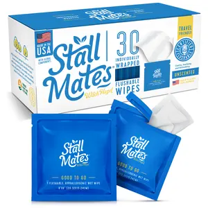Stall Mates Wipes Witch Hazel Flushable Wipes, Individually Wrapped (30 on-the-go singles) Great for Public Bathrooms