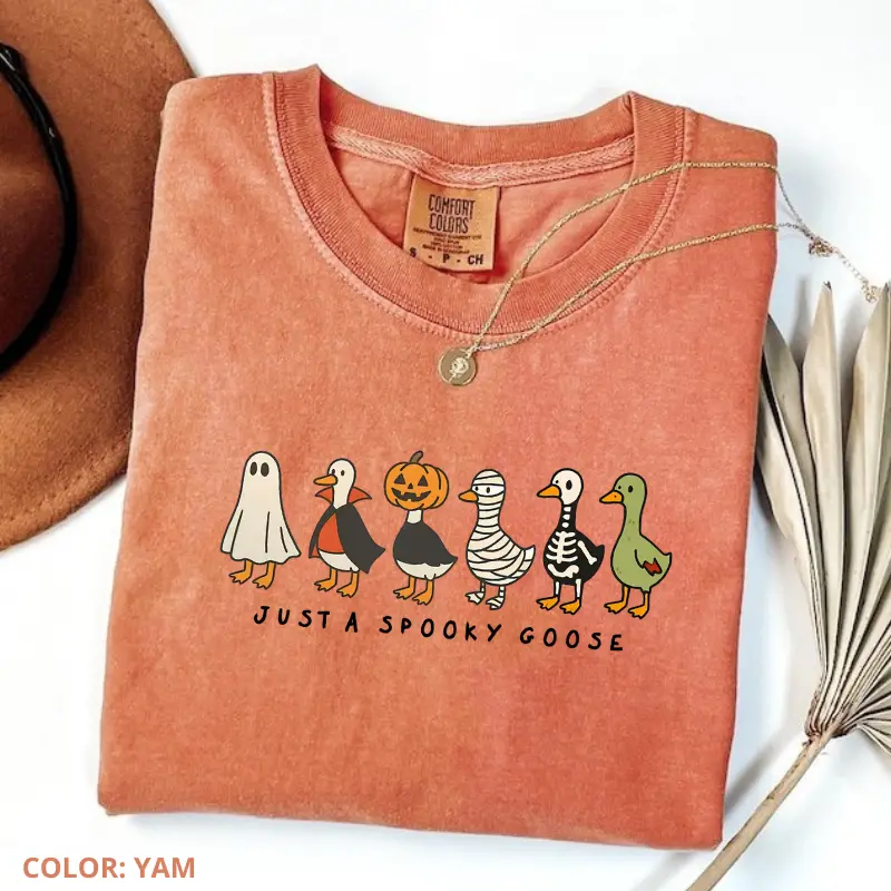 Comfort Colors Halloween Goose Shirt, Just a Spooky Goose T-shirt, Funny Halloween Tee, Spooky Season Cute Women Tee Cotton Fabric Womenswear