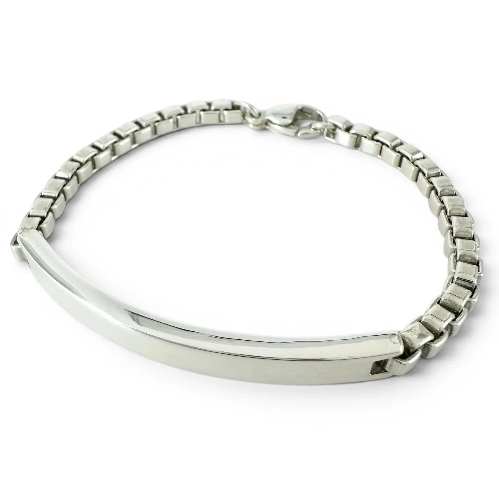 Pre-owned Tiffany & Co. Sterling Silver 925 (Ag925) Small Leather Goods Venetian Link ID Silver Bracelet