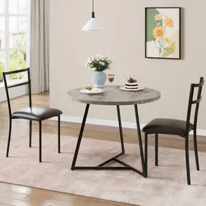 Flash sale home items 3-Piece Small Round Dining Table Set for 2 - Compact Metal Frame & Wood Grain Tabletop - 2 Upholstered Chairs - Space-Saving Bistro Set for Apartment, Dining Room, Café - Easy Assembly, White