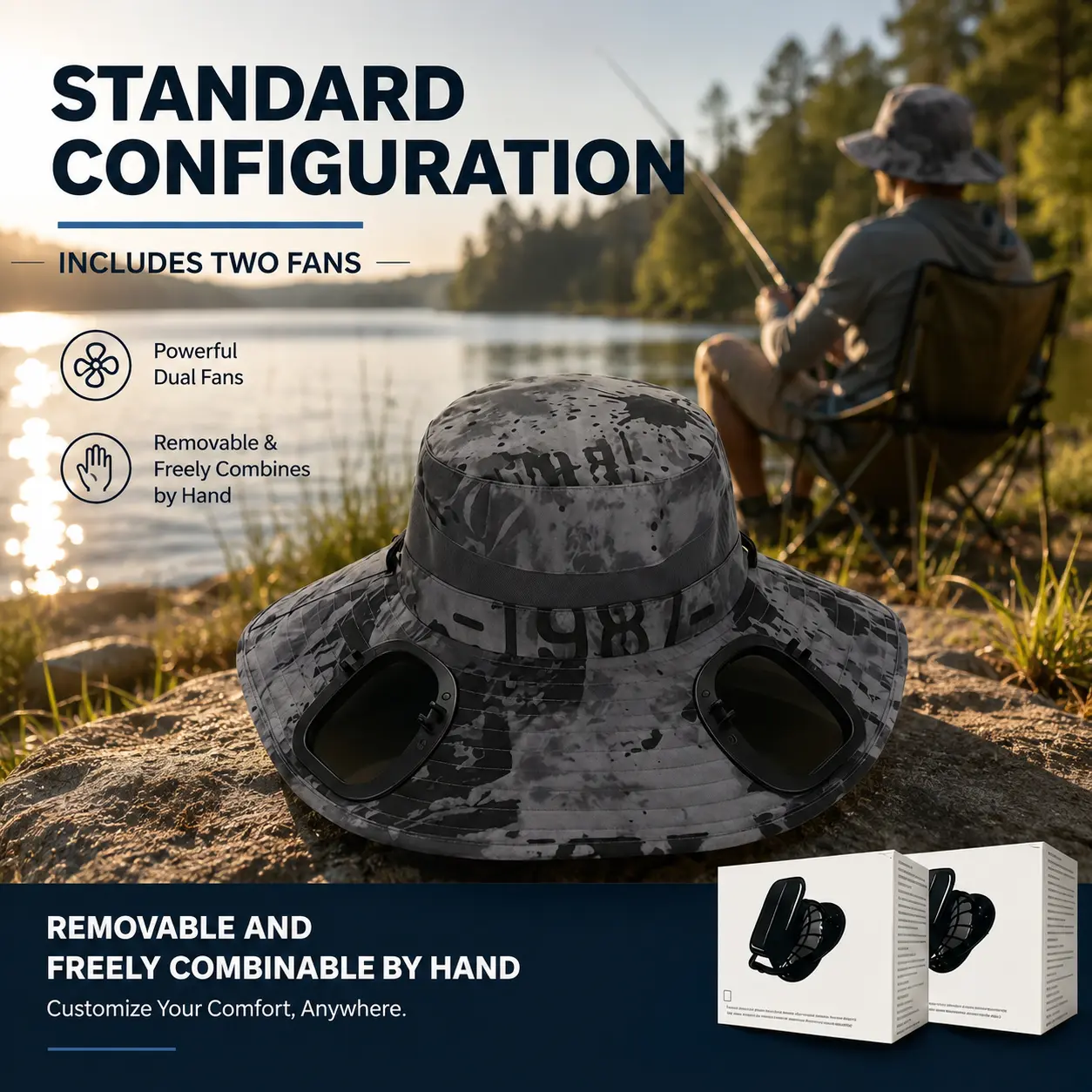Wide-Brimmed Fishing Hat with Built-in Dual Fans, Rechargeable USB Fan Hat for Men & Women, Sun Protection Bucket Hat for Rock Climbing, Hiking & Outdoor Sports