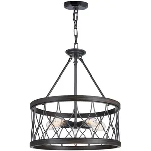 CWI Lighting Amazon 5 Light 23 inch Gun Metal Drum Shade Chandelier Ceiling Light 9966P23-5-242-A