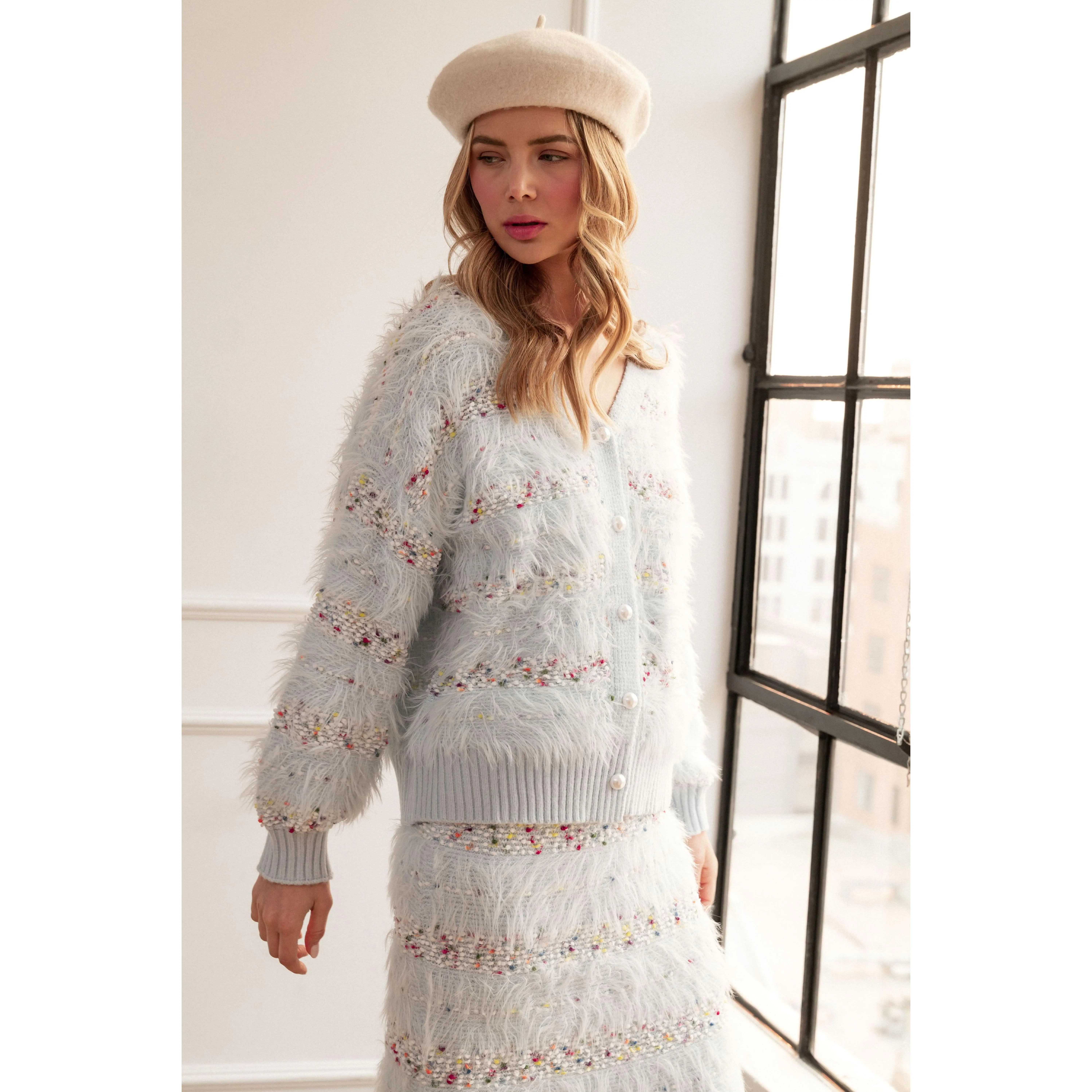Sabella Feathered Fur Sweater Cardigan