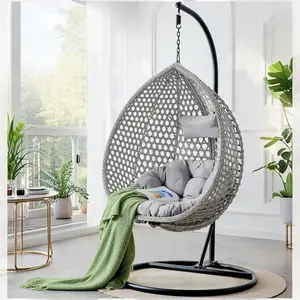 MUUOKY Egg Swing Chair with Stand – Hanging Lounge Chair with Cushions, Heavy-Duty Outdoor Basket Chair for Patio, Porch, Balcony, Backyard & Bedroom Home Modern Design