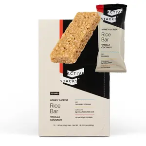Active Stacks Honey & Crisp Rice Bars – Vanilla Coconut (12 Pack) – Clean Energy Sports Nutrition Bars with MCTs – No Seed Oils, PUFAs, Soy or Wheat – Natural Pre-Workout & Endurance Fuel