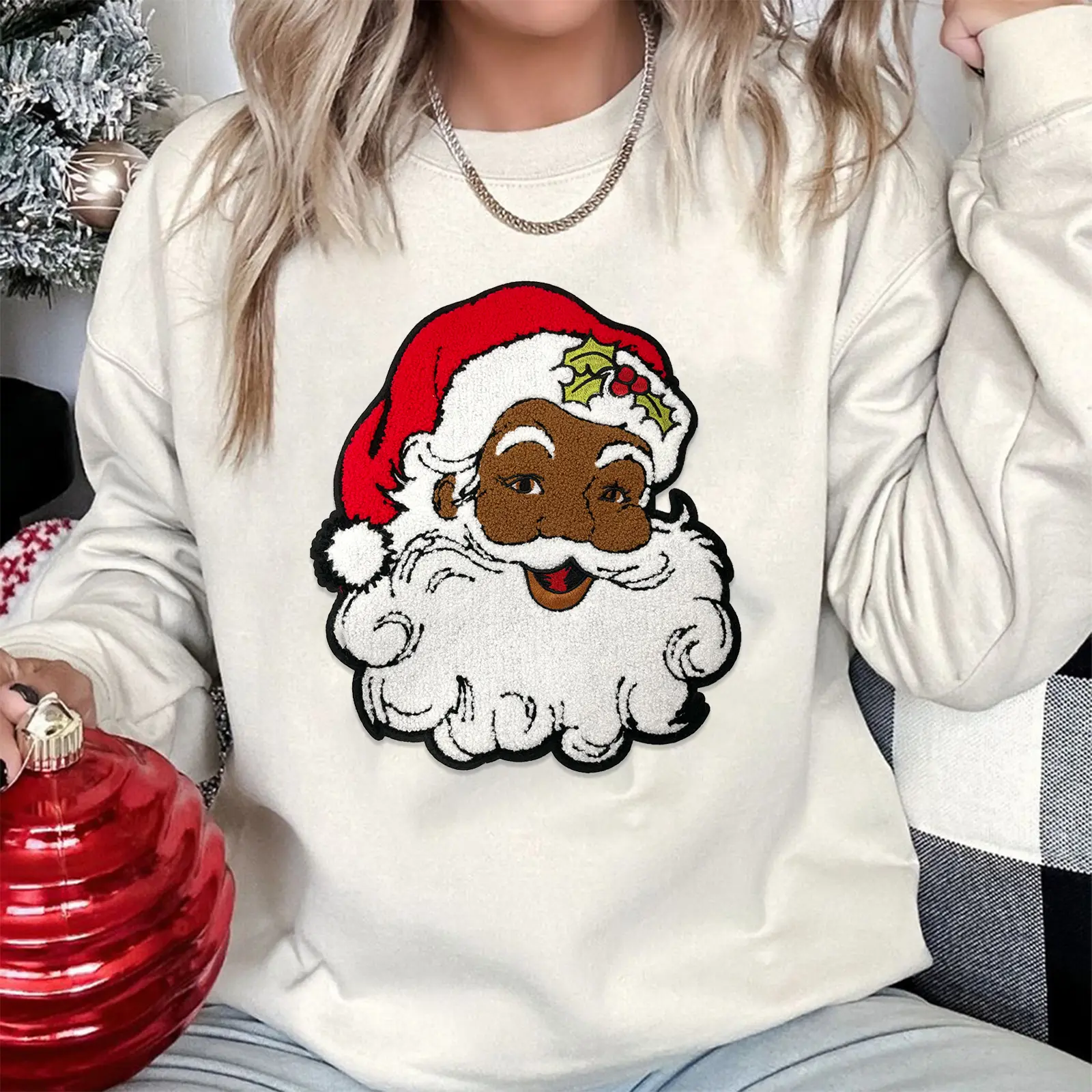 Large Chenille Christmas Santa Iron-On Embroidered Patches, Cute Sewing Accessory for DIY Hoodie, Sweatshirt, Backpack - 11"x9.37" for Holiday Styling, Game Day Outfits