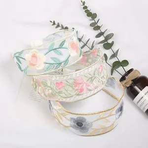 Floral embroidered headbands for women and girls 3pc luxurious ethnic style embroidered flower headbands