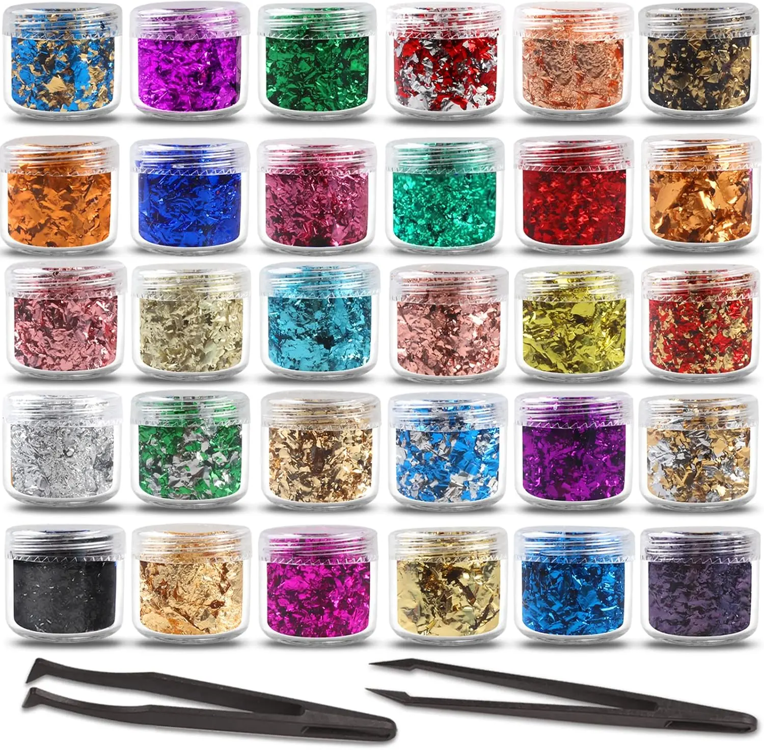 Flakes for , 30 Colors Metallic Foil Flakes, Colored Gilding Flakes Craft Foil with Tweezers for ,  Art,  Making, Candle Molds & Painting
