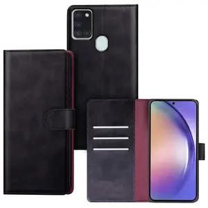 For Samsung Galaxy A21S Case with Card Holder PU Leather Black Flip Protective Wallet Cover For Women Men Phone case
