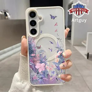 Magnetic Phone Case for Samsung Galaxy S24 Plus S25 Ultra S23 FE Ultra S22+ Butterflies and Flower Clusters Pattern TPU Shockproof Anti-Scratch Durable Stylish Smartphone Cover