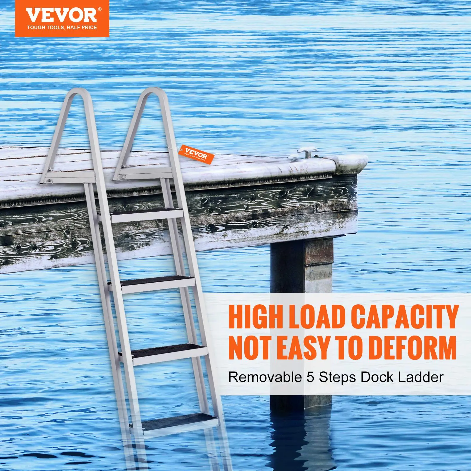 【Summerfinds】VEVOR Aluminum Dock Ladder Boat Dock Ladder Removable 5 Steps with 350lbs Load