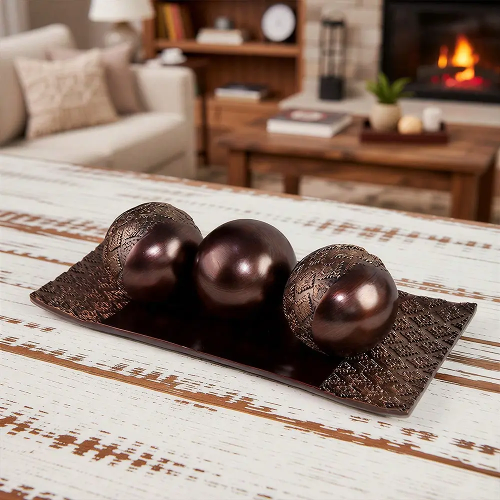 Creative Scents Tray and Ball Set for Living Room Entry Table Decor Centerpiece Resin Accent Bowl House Decoration