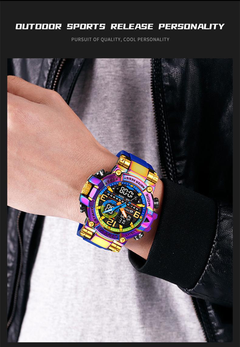 【Holiday Haul】Men's Colorful Punk Style Quartz Watch, Multi.Functional Waterproof Dual Display Wristwatch, TrendyFashion Sport Watch, Birthday Gift with Gift Boxfashionable wristwatch multifunctional men 【Holiday Haul】Men's Colorful Punk Style Quartz Watch, Multi.Functional Waterproof Dual Display Wristwatch, TrendyFashion Sport Watch, Birthday Gift with Gift Boxfashionable wristwatch multifunctional men