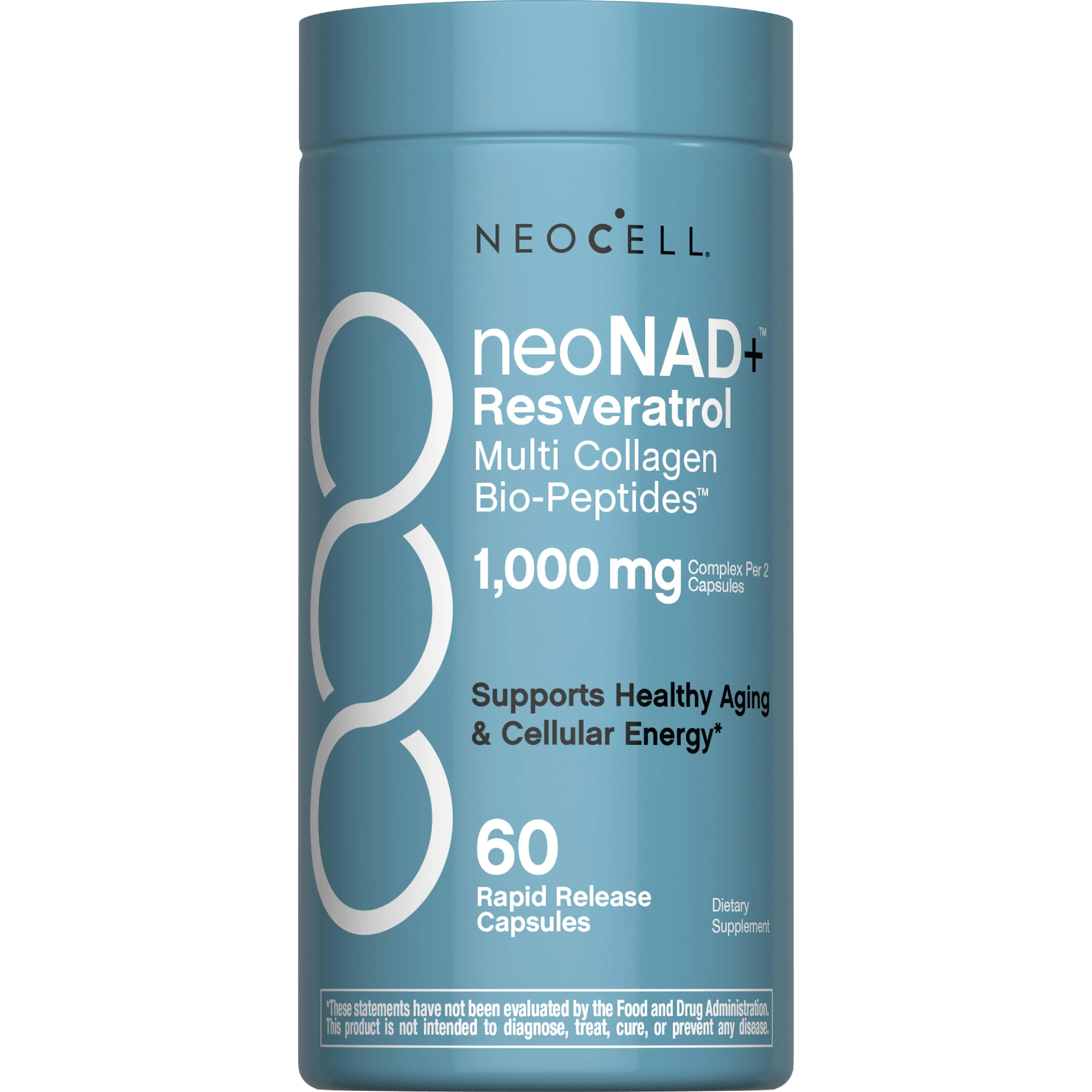 NeoCell NAD+ Resveratrol Capsules - With Multi Collagen Bio-Peptides - 60 Capsules - Supports Healthy Aging & Cellular Energy