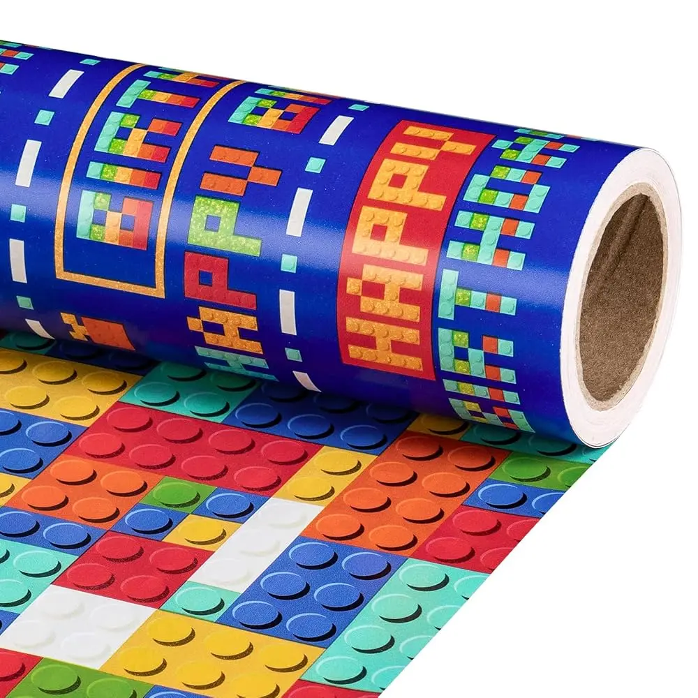 RUSPEPA Reversible Boys Birthday Wrapping Paper Roll, 17 Inch x 16.4 Feet Double-Sided Gift Wrap with Dinosaur, Monster Truck, Race Car, Space, Gaming, Sports and Fun Cartoon Designs, Kids Birthday Party Supplies for Boys, Theme Parties and Holiday Gifts