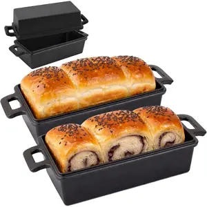 Inch Cast Iron Loaf Pans with Lids Even Heat Distribution for Baking Bread, 2 Pack Carbon Steel Bread Pans for Homemade Sandwich and Sourdough Bread