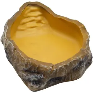 Resin Reptile Rock Water Food Feeder Bowl Terrarium Decor for Leopard Gecko Lizard Spider Turtle Scorpion Chameleon Hermit Crabs (M, Yellow)