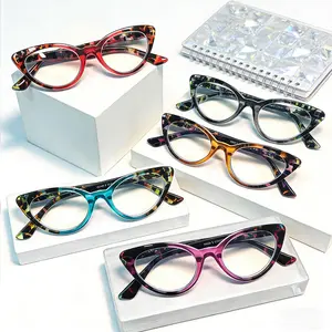Pack of 5 blue light blocking reading glasses for women, cat-eye reading glasses, comfortable spring hinges, stylish leopard print reading glasses, suitable for office, Father’s Day gift, high-quality glasses, modern eyewear