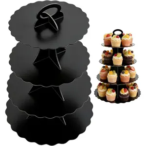 AMZWKT 4-Tier Cupcake Stand Black - Extra Large Cardboard Dessert Display Tower, Easy Assembly for Wedding Birthday Baby Shower Party Decoration
