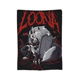 Gothic StyleLOONA themed comfortable flannel - Soft and warm all-season parabolic design, featuring Gothic wolf pattern, perfect for living room, office, sofa or travel - fashionable home decoration gift accessory Soft Lightweight Blanket