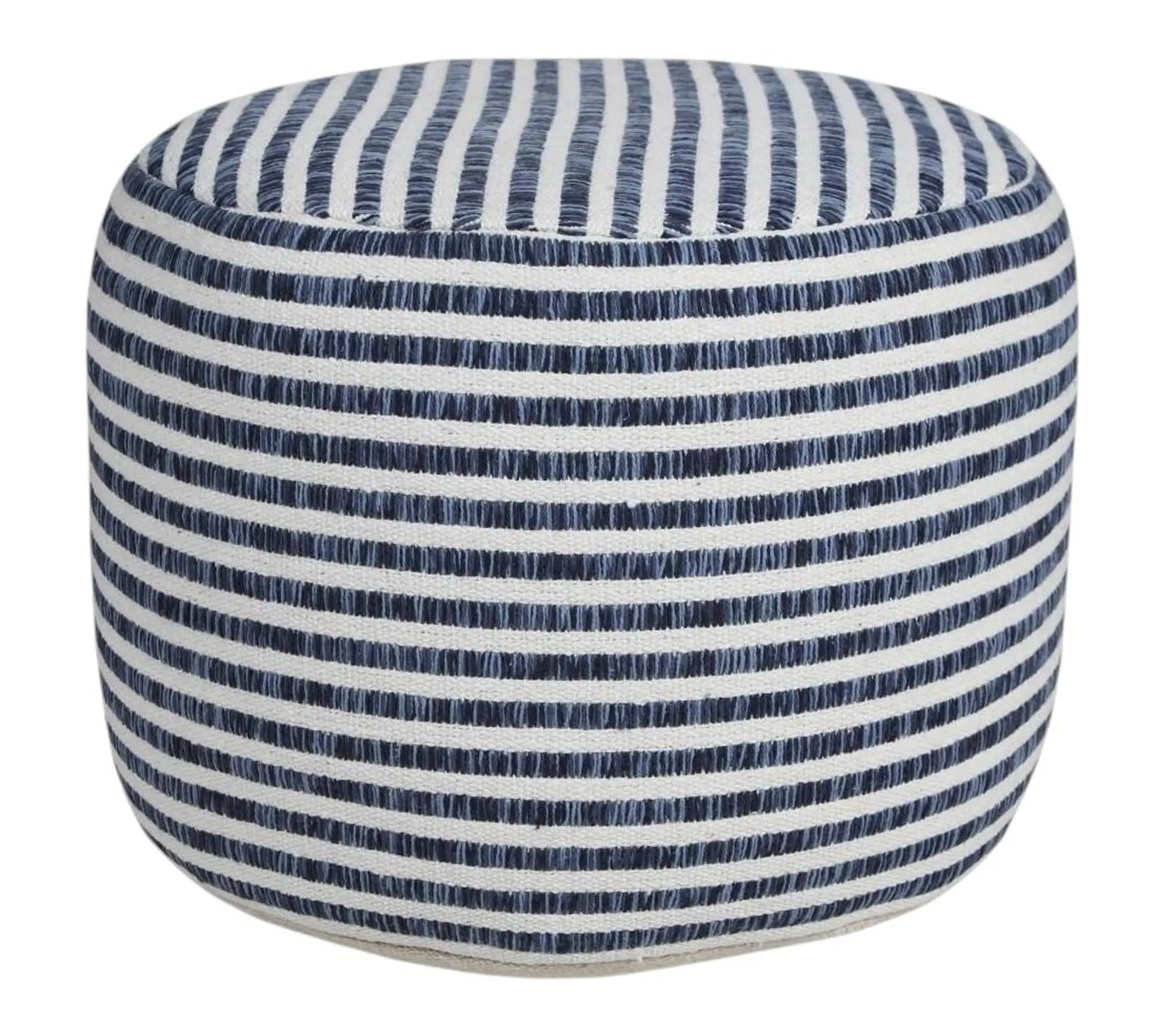 HomeRoots 18" Blue and White Cotton Striped Pouf Ottoman