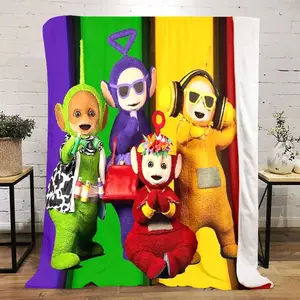 Teletubbies printed cute cartoon plush blanket suitable for all seasons, soft and comfortable sofa mattress, office outdoor blanket, camping travel home blanket, black five Christmas holiday gift C1669