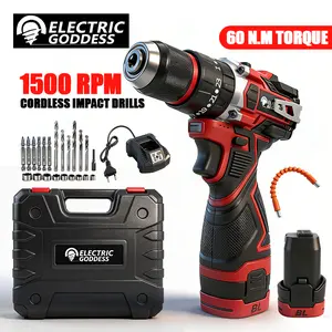 16.8V Cordless Impact Drill - Brushless 60N.M Torque Electric Power Drill, 0-1500RPM Variable Speed, 2-Speed Modes, 3/8" Keyless Chuck, LED Work Light, with 1x Battery & Charger & Carry Case, Fits Most 16.8V-21V Battery Systems,