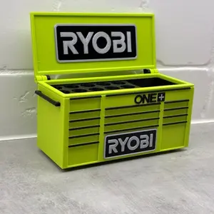 Ryobi Workbench Toolbox Pen Holder - Mini Tool Chest Organizer for Desk, Durable 3D-Printed Material, Ideal for Mechanics, Woodworkers, and DIYers
