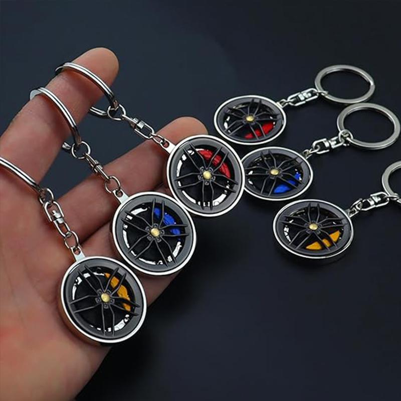 Hub Keychain Car Wheel Design Keyring Hub Zinc Alloy Lightweight Compact Rotatable Decompressing Toy 9.2x3.5x0.6cm