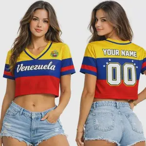 Venezuela Football Jersey Crop Top, Retro WC2026 Style Cropped Jersey, Mesh Sports Top, Streetwear Soccer Tee